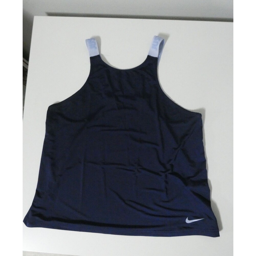 Nike Womens M DriFit Navy Tank Top "Just Do It" Sleeve Strap Spellout Sleeveless